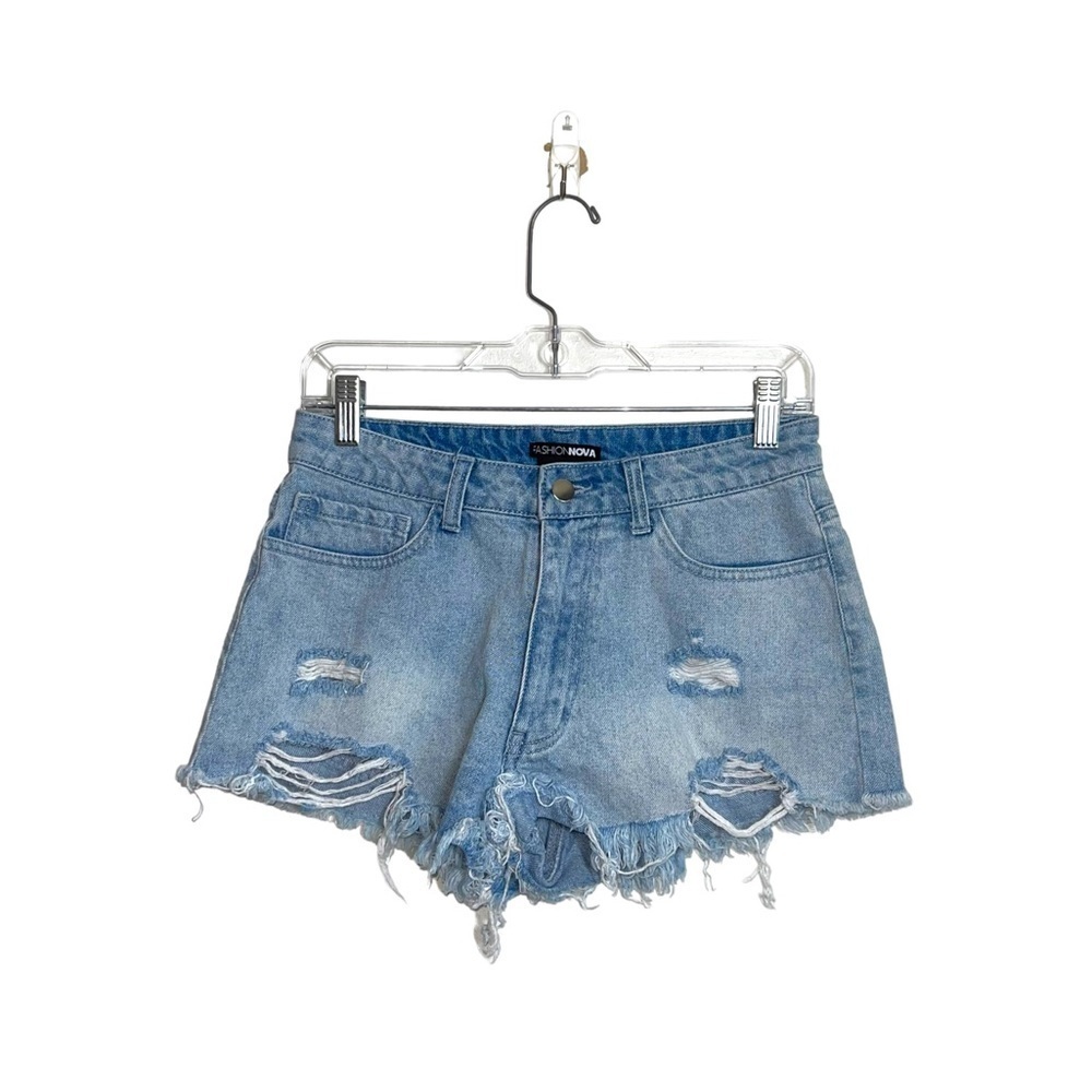 Fashion Nova 100% Cotton Light Wash High Rise Destructed Denim Short 29 Women’s